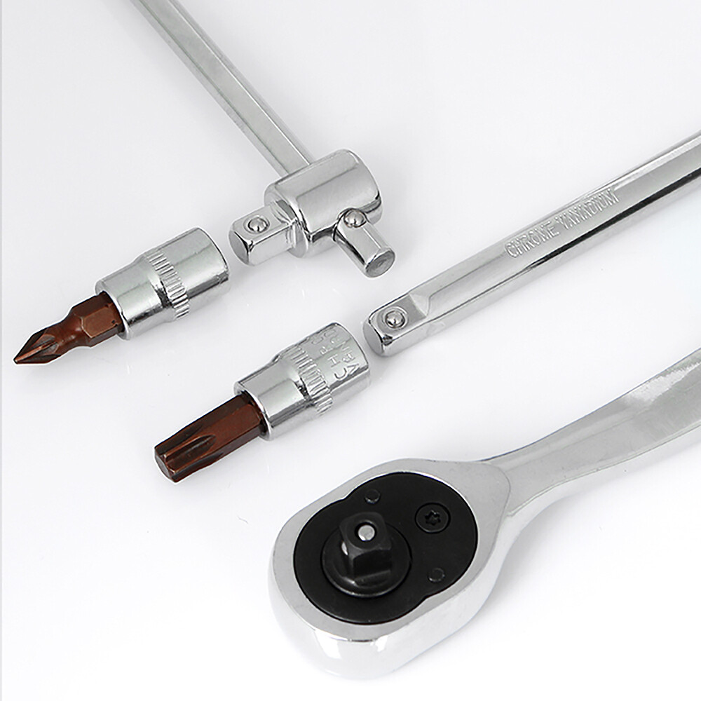 1/4" Phillips Pozi Hex Torx Flat Bits Screwdriver Set Ratchet L-Bend Bar Handle