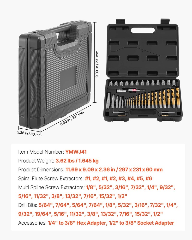 VEVOR Screw Extractor Set with Drill Bits Easy Out Bolt Extractors 41 Pieces