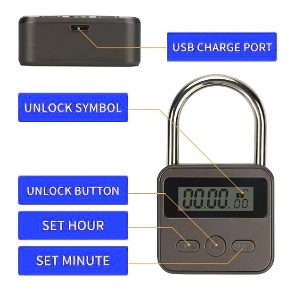Multifunction Timer Padlock LCD Display Time Lock For Travel Waterproof