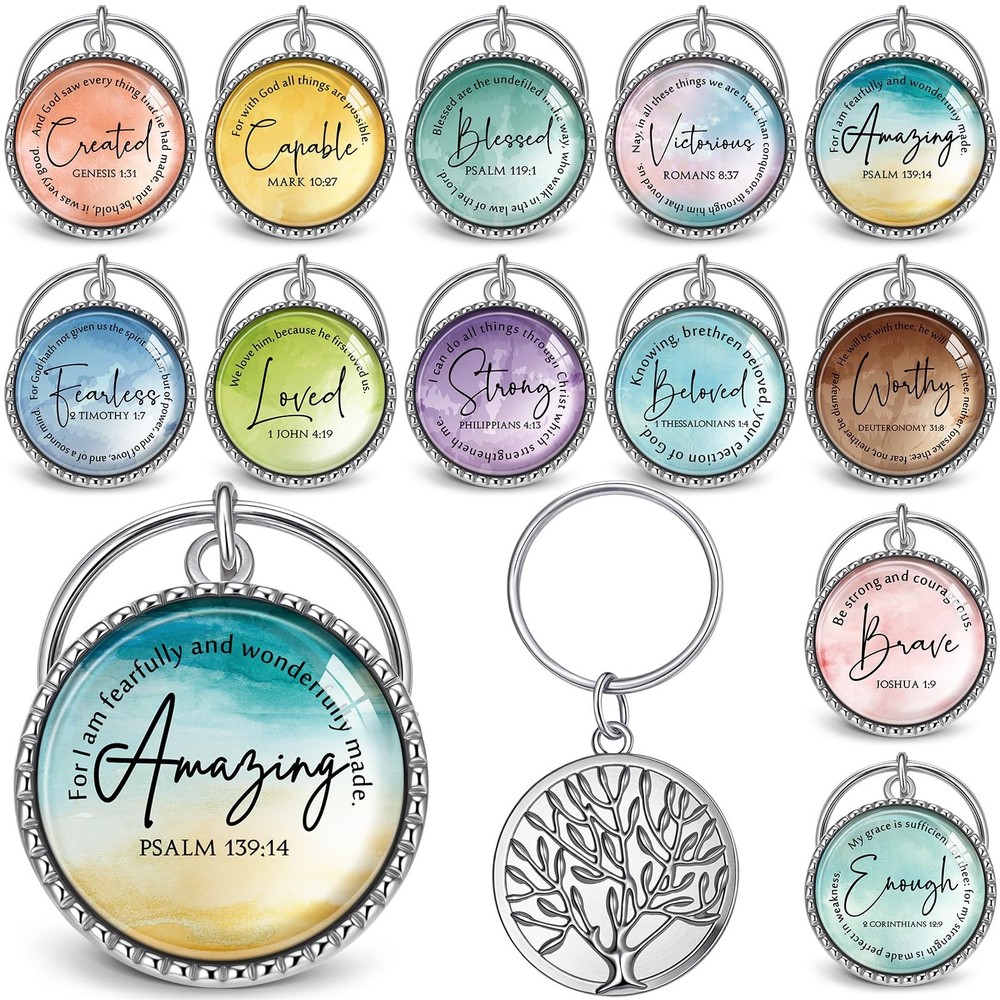 Christian Keychains Mini Bible Verse Keyring with Scripture Quote Religious C...