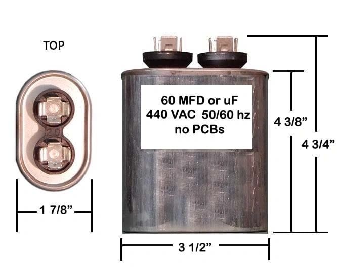 60 MFD 440 VAC Oval Motor Run Capacitor