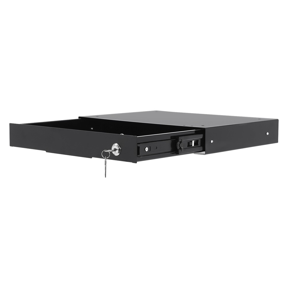 Lockable Compact Under Desk Sliding Drawer Black Metal Pull Out Storage Box