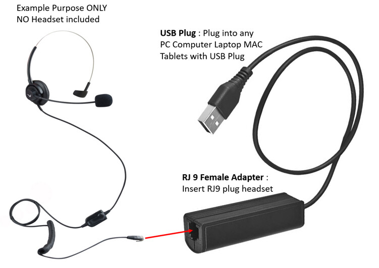 RJ9 To USB Plug Adapter For Computer PC Laptop Headset Softphone Conference MSN