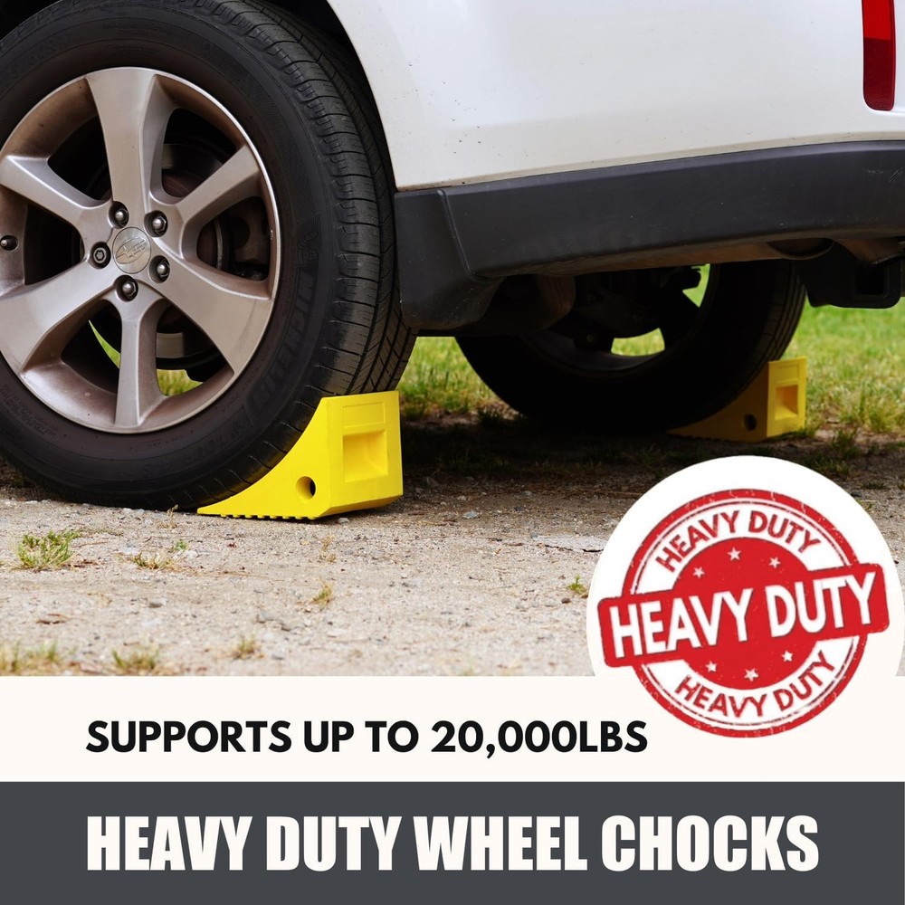 SECURITYMAN Heavy Duty Wheel Chocks (2 Pack) - Durable, 2 Pack, Yellow