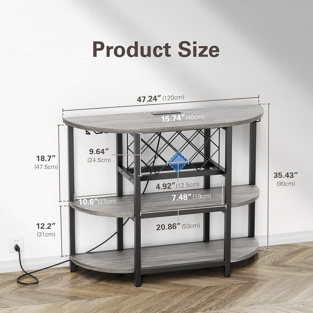 Grey LED Bar Cart with Power Outlet