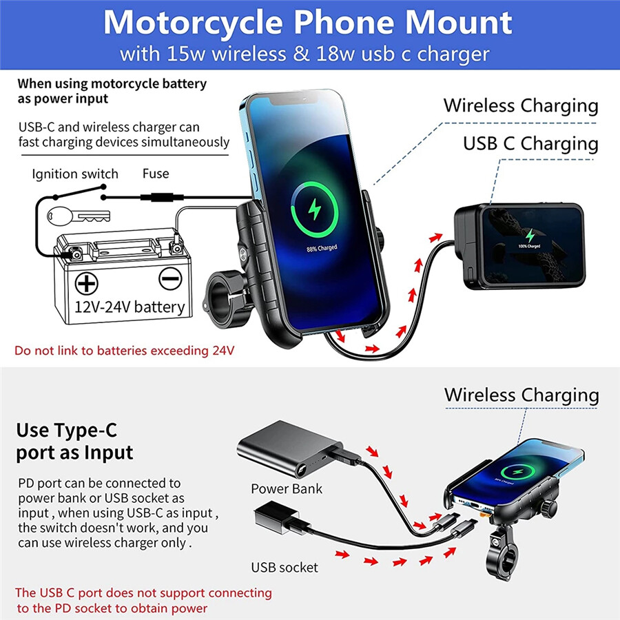 Phone Wireless Quick Charger GPS Support Phone Mount For Motorcycle Handlebar