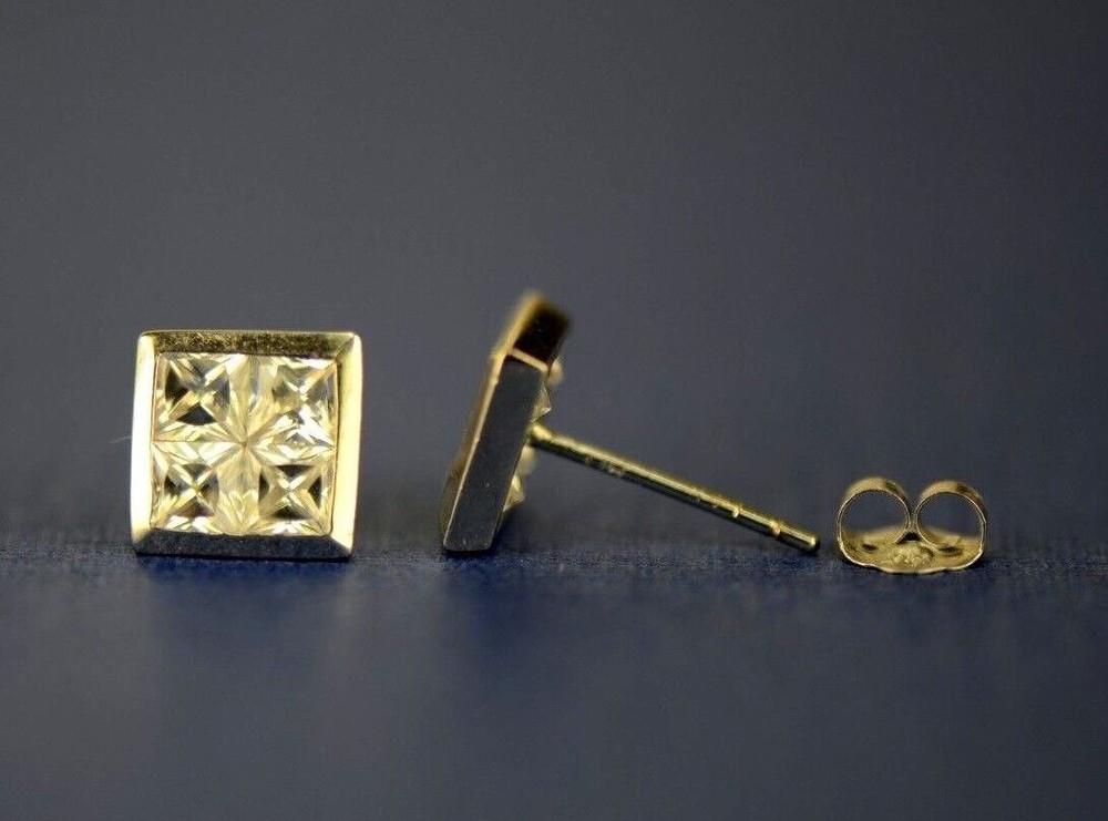 14K Yellow or White Gold Fancy Square CZ Stud Earring