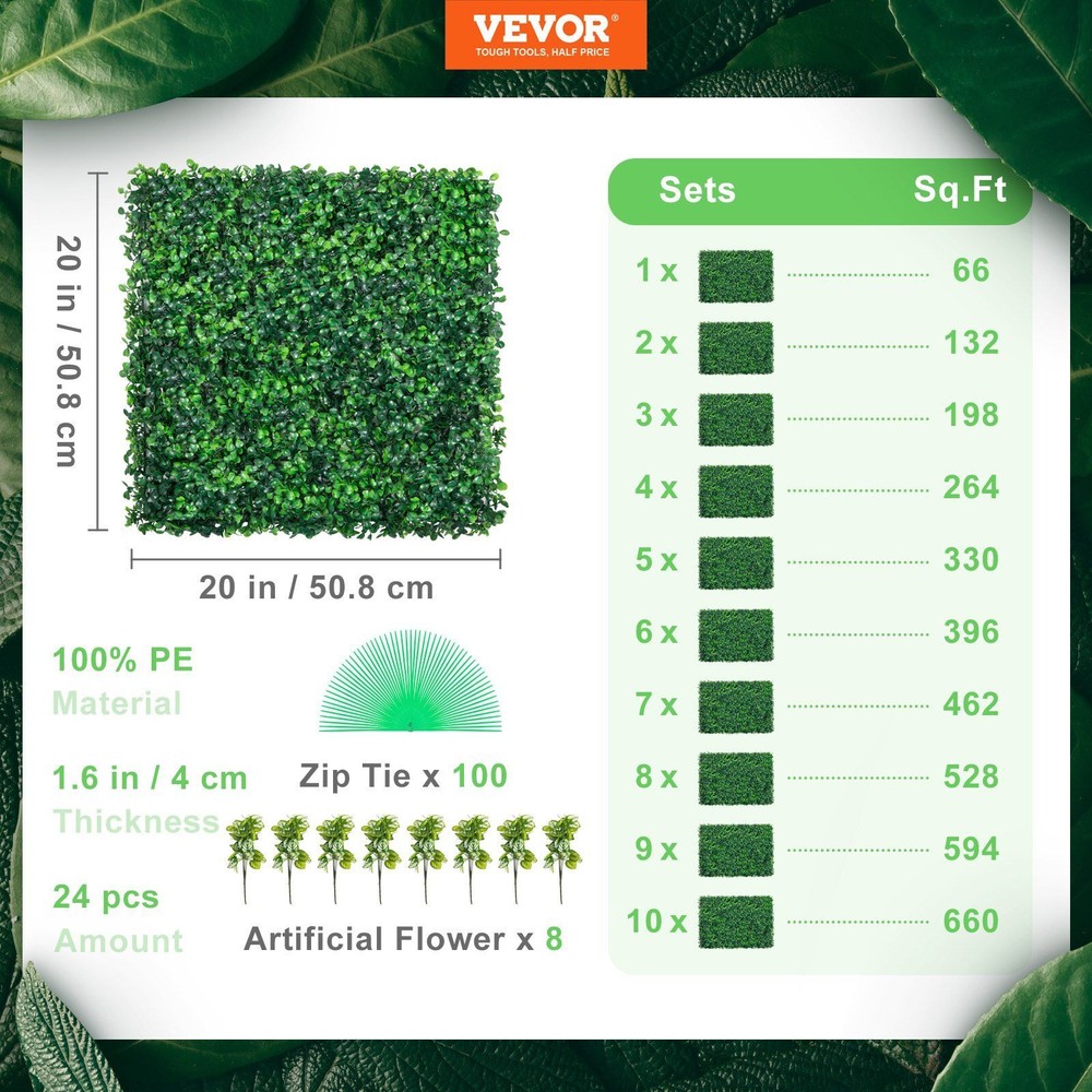 24pcs 20" Boxwood Hedge Wall Panels Artificial Grass Backdrop Wall for Decor