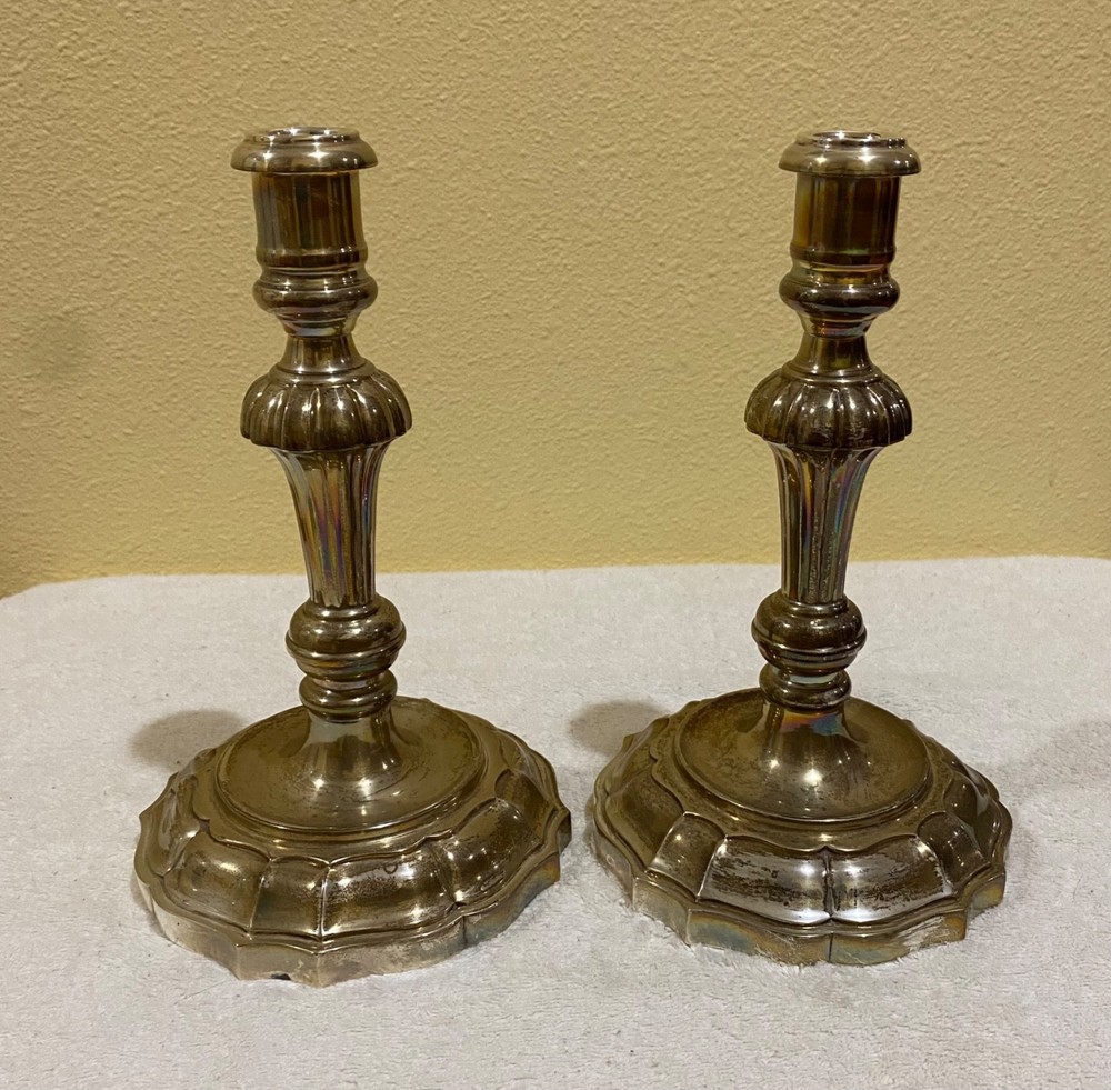 silver 9 1/2" pair of candlesticks, 6" base