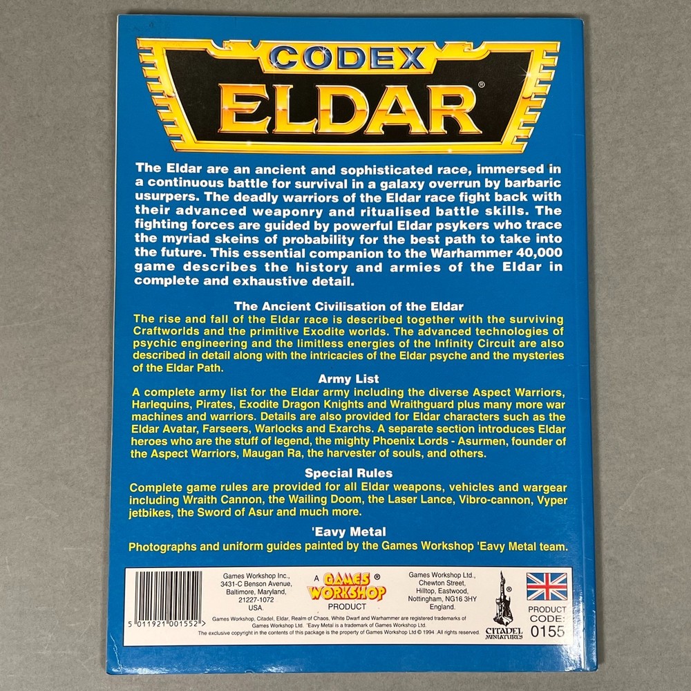 Warhammer 40k Eldar Codex 1994 2nd Edition Vintage OOP Games Workshop 0155 NICE