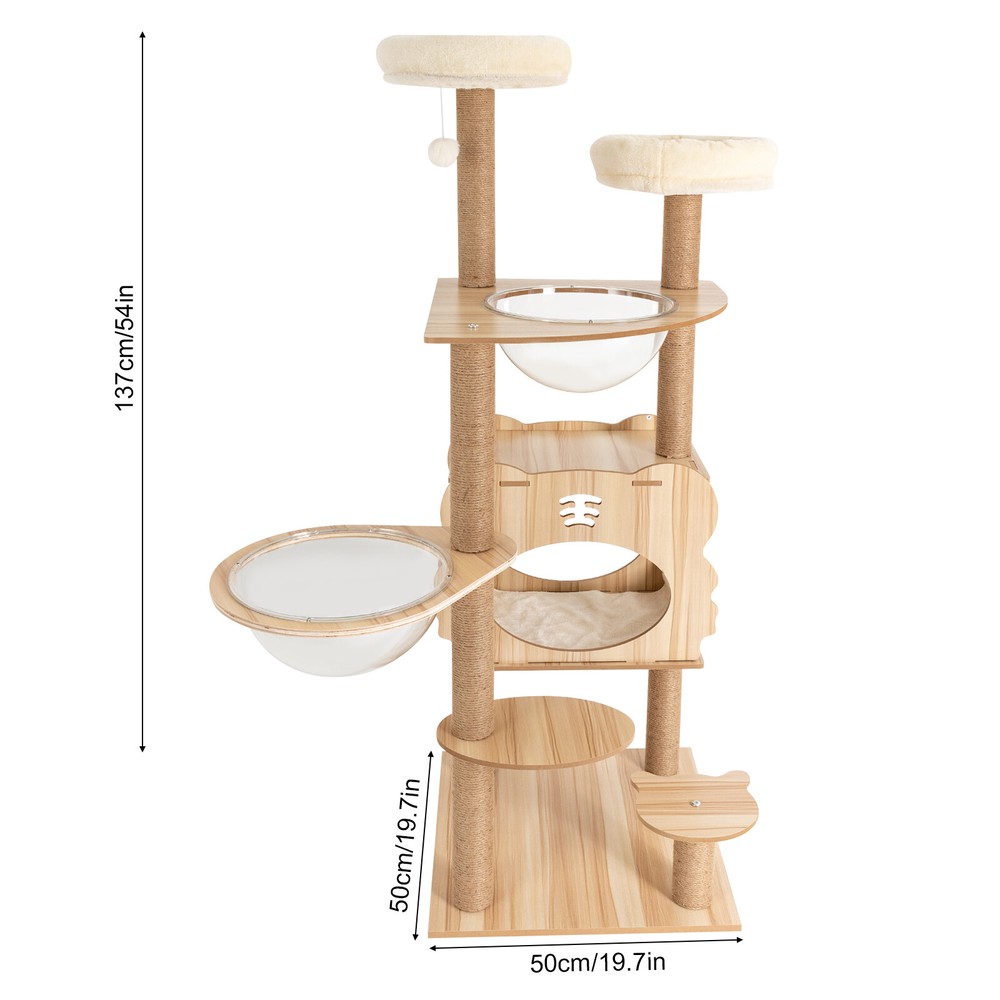 Cat Tree Tower Tall Scratching Post Activity Centre with Den Beige Large 137cm
