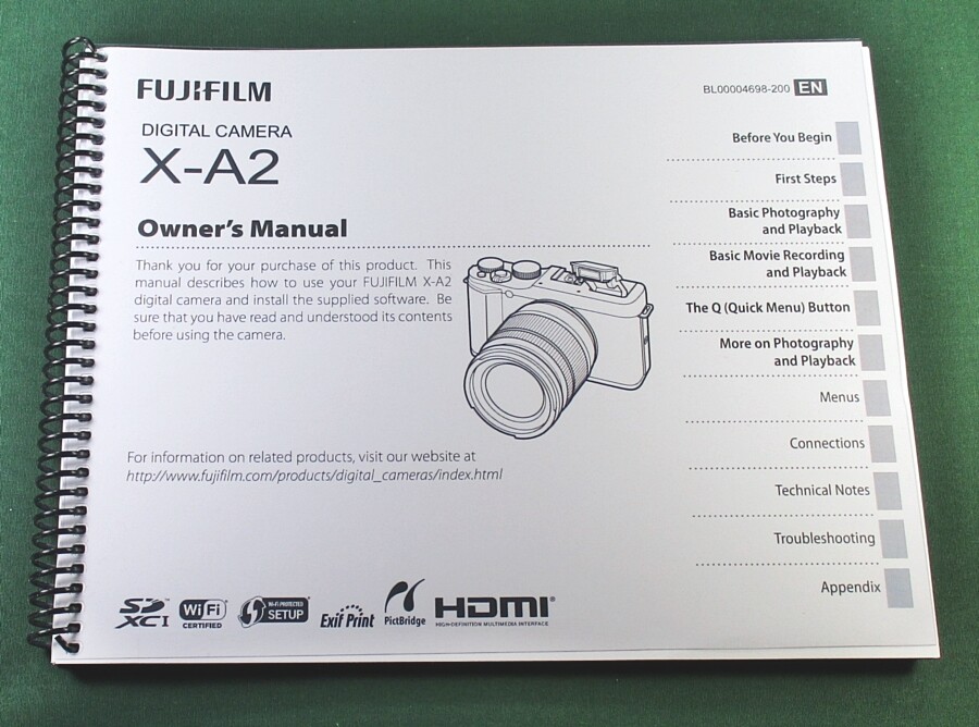 Fujifilm X-A2 Owner's Manual: 152 Pages & Protective Covers!