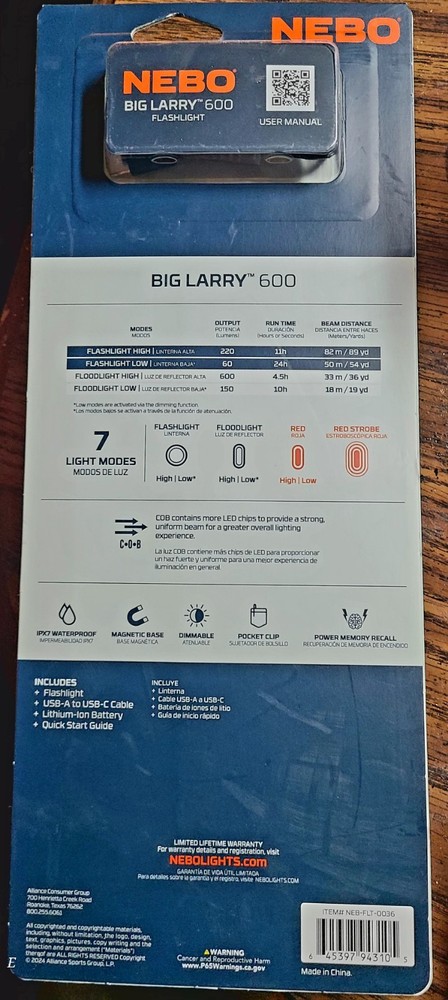 NEBO Big Larry 600 Rechargeable Flashlight