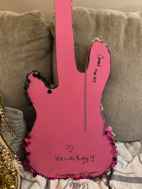 Funky Guitar Wall Art- 'Hello Kitty"- Handmade