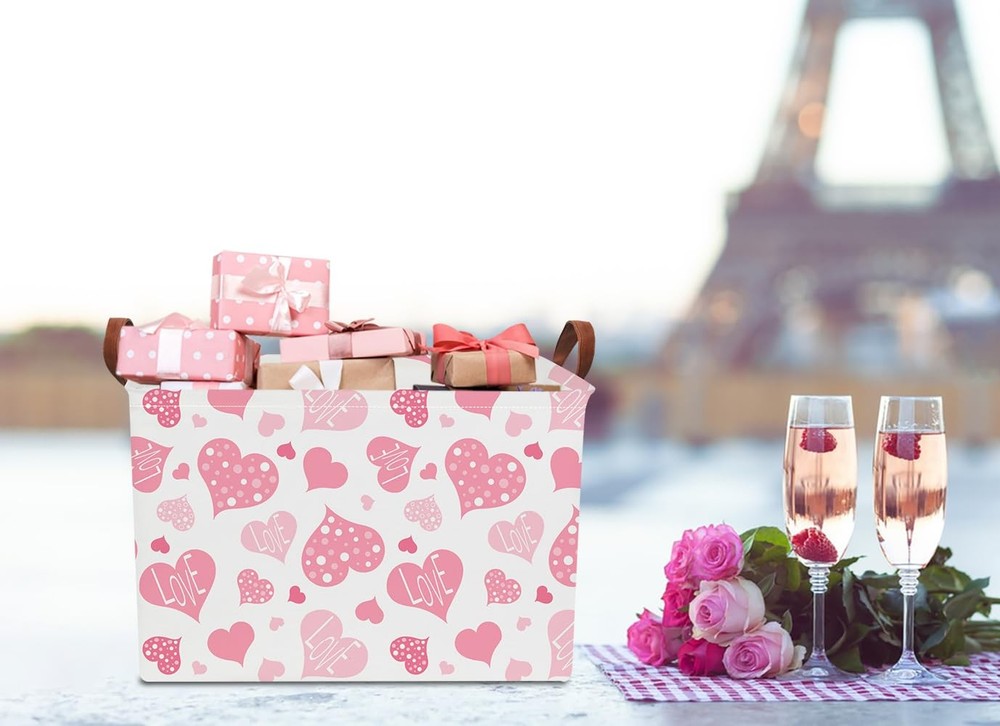 Rectangular Pink Gift Basket Empty,Fabric Storage Basket with Handles,Books ,...