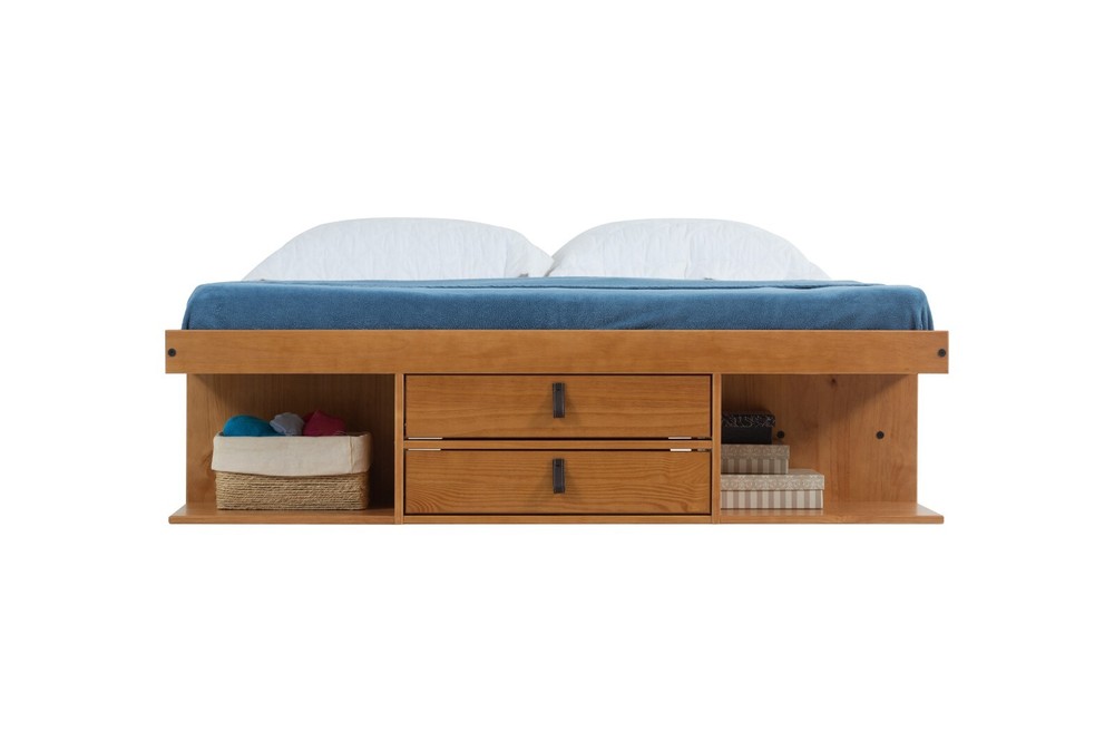 Memomad Bali Bed - Full Size Storage Platform Bed Frame with Drawers (Oak)