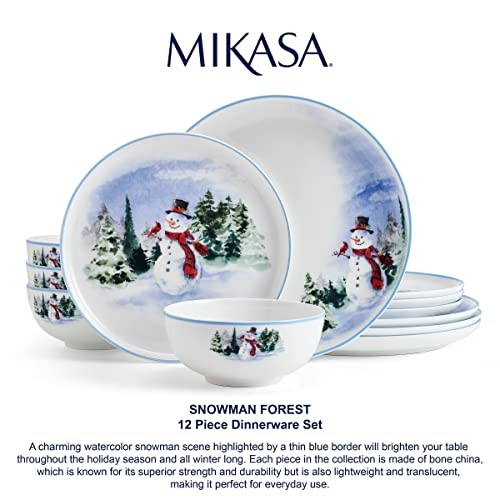 Snowman Forest Chip Resistant 12 Piece Dinnerware Set, Service for 4
