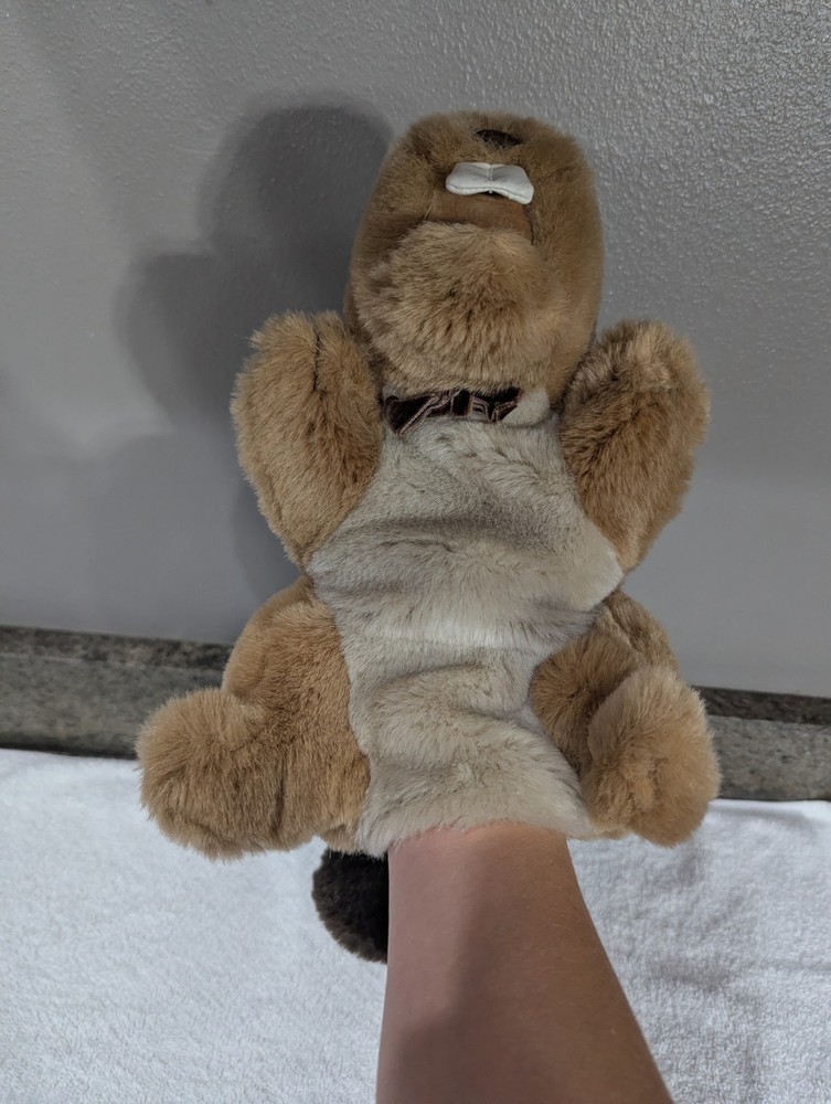 Hand Puppet Brown Beaver Plush Gund Felt Bow