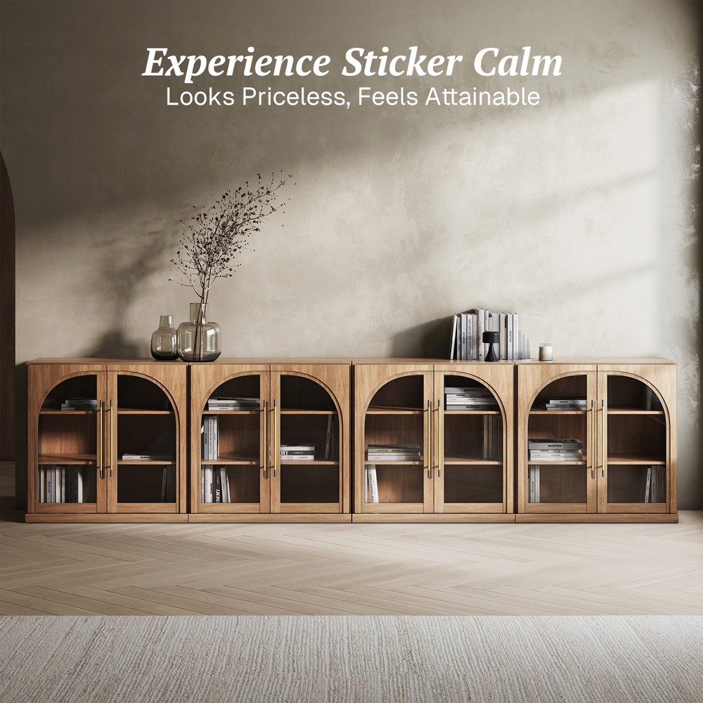 Set of 4 Modular Sideboard with Storage, Camel/ Ebony