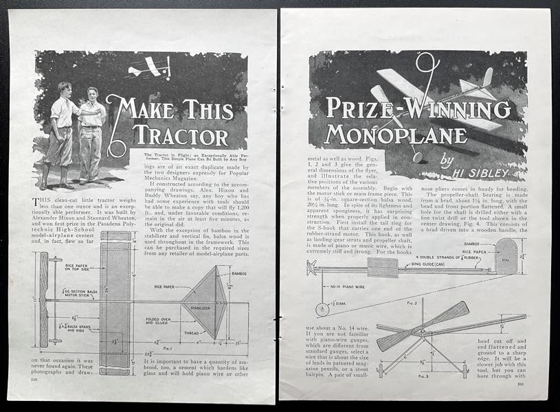 “Make This Prize-Winning Tractor Monoplane” 1929 HowTo PLANS Rubber powered