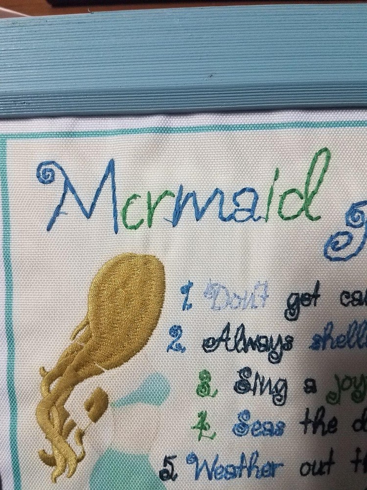 Scratch & Dent Embroidered Mermaid Rules Framed Wall Hanging