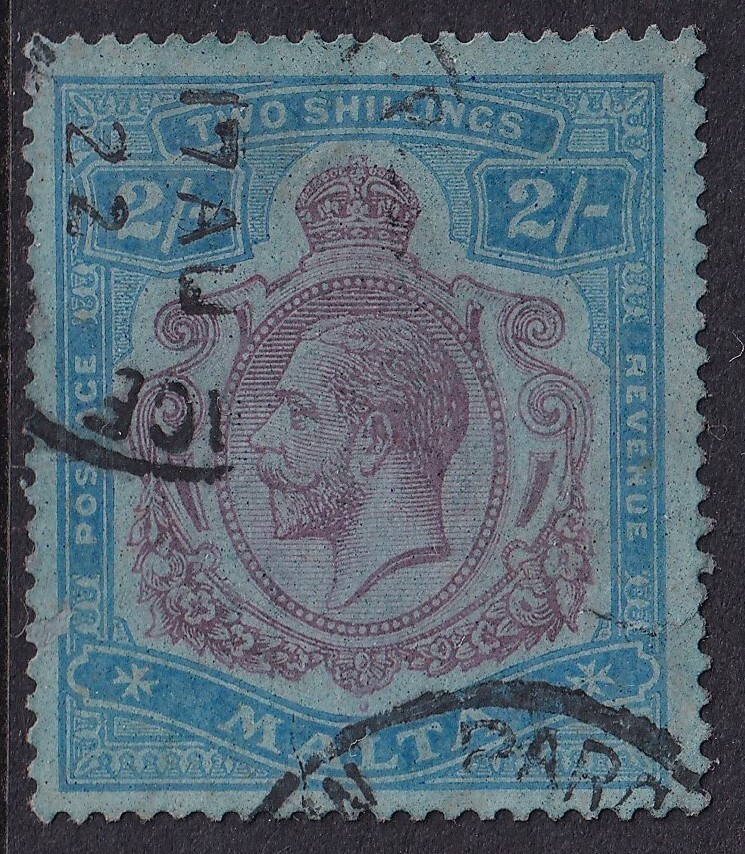 Malta 1921-22 wmk. Script CA 2/- SG103 - fine used (cat. £250)