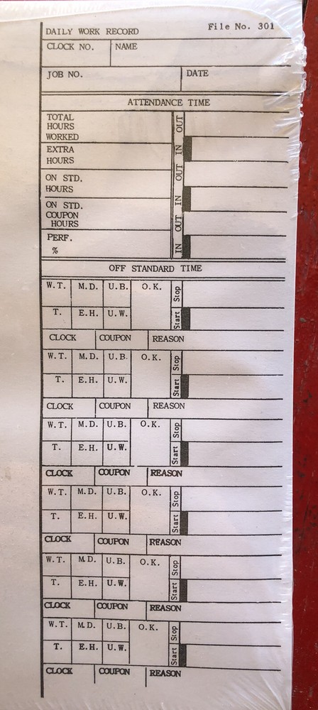 (1,000) Daily Time Card Work Record