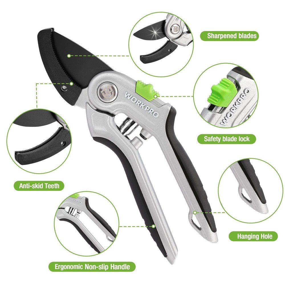 8"Garden Pruning Scissors Heavy Duty w/Ergonomically Design Handle, Labor-Saving