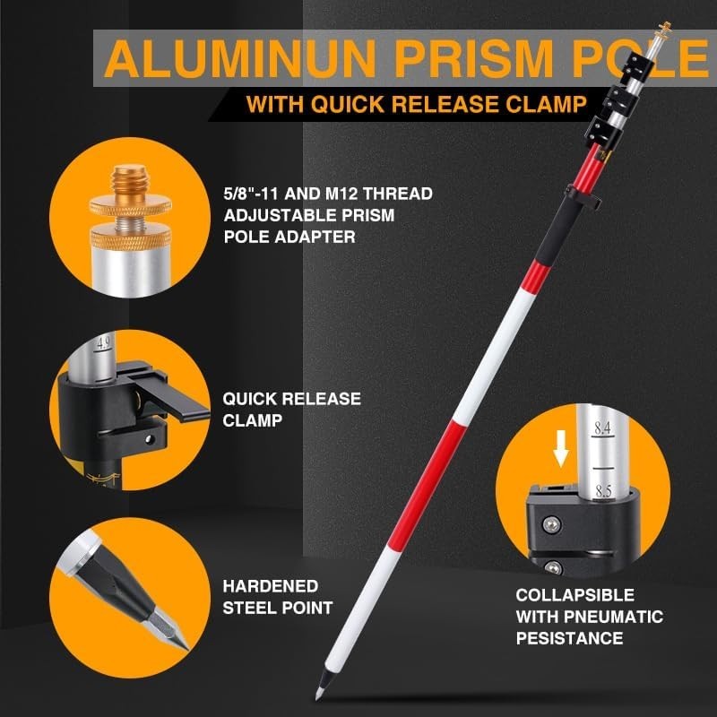 15ft Aluminum Prism Pole w/ Quick Lock System-