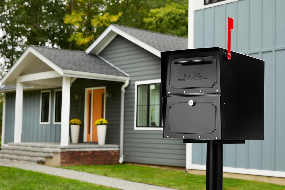 Oasis Classic Locking Post Mount Parcel Mailbox with High Security, Black