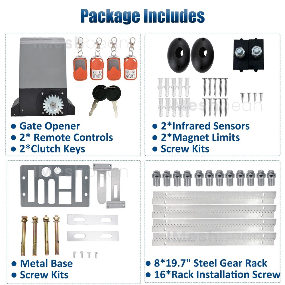 750W 4000LB Rack Driven Automatic Sliding Gate Openerw/ 4 Remotes & Complete Kit