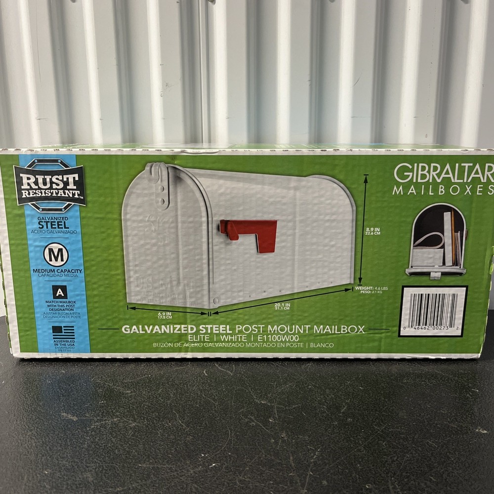 NEW!! Gibraltar Elite Medium Capacity Galvanized Steel White Post-Mount Mailbox