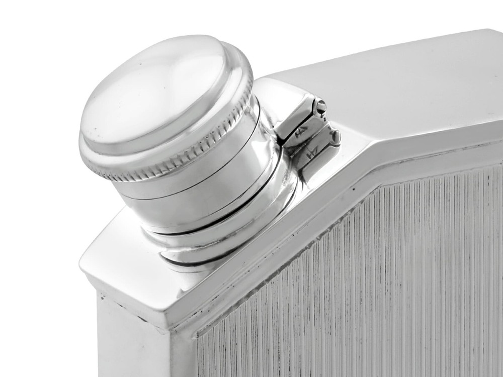 Antique Sterling Silver Double Radiator Hip Flask