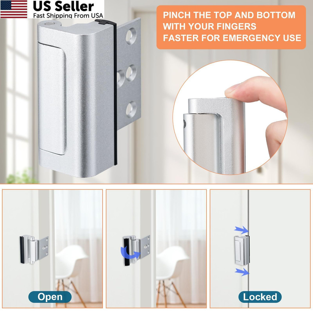 Husfunov 2 Pack Home Security Door Lock,Childproof 2Pack-Silver