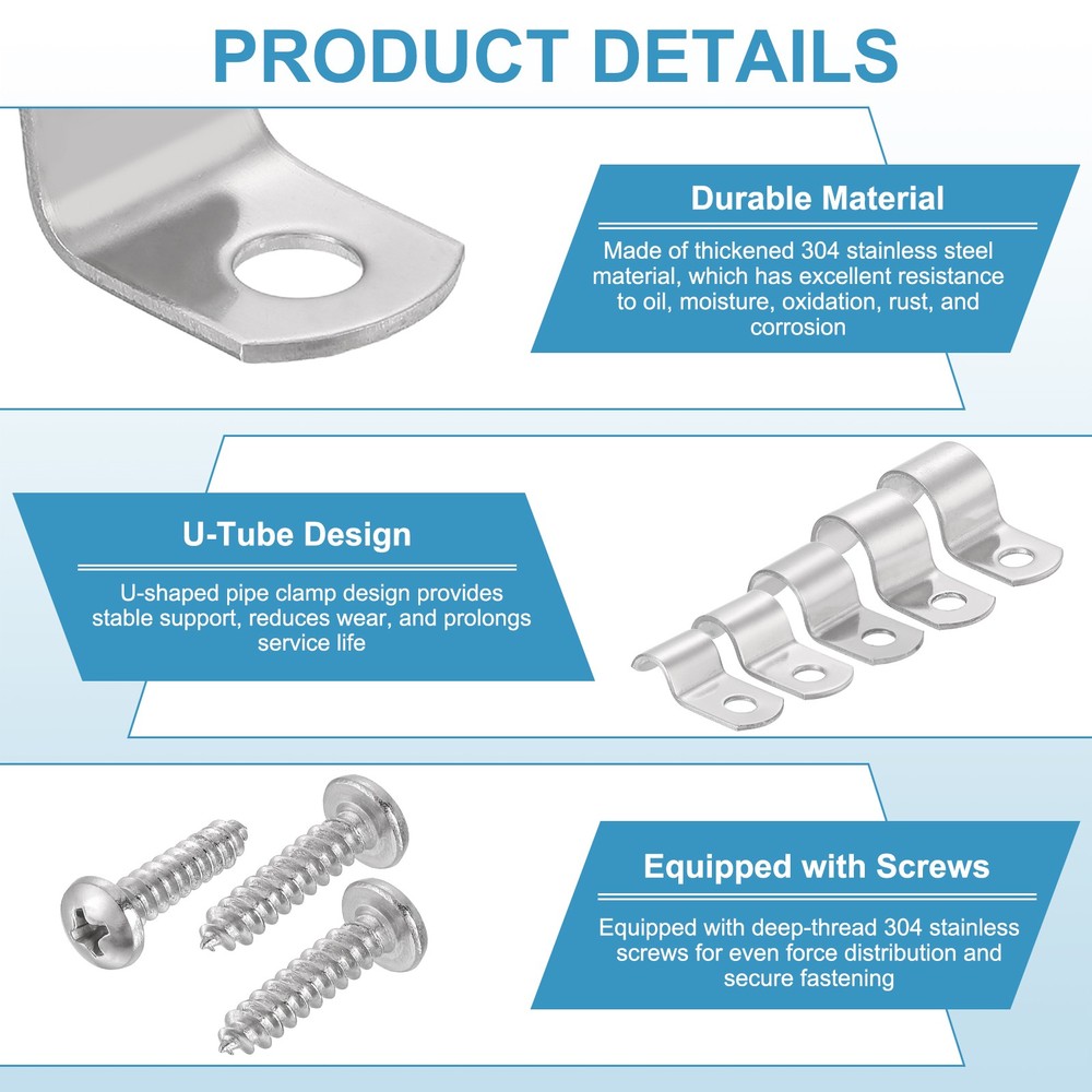 12Pcs 10mm(3/8") One Hole Rigid Pipe Strap with Screws, Silver
