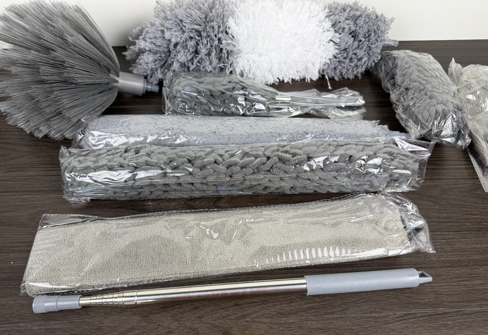 9 Piece Microfiber Feather Multihead Duster kit with Long Retractable Handle