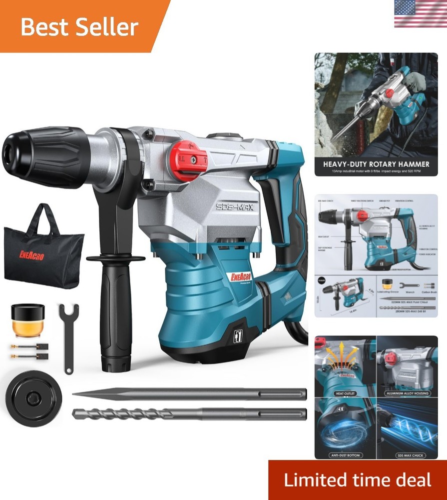 Corded Electric SDS-Max Rotary Hammer Drill 9 Ft-lbs with Adjustable Handle