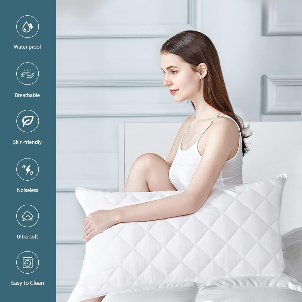 2 Pack Waterproof Pillow Protector Quilted Queen Size(21"X30")
