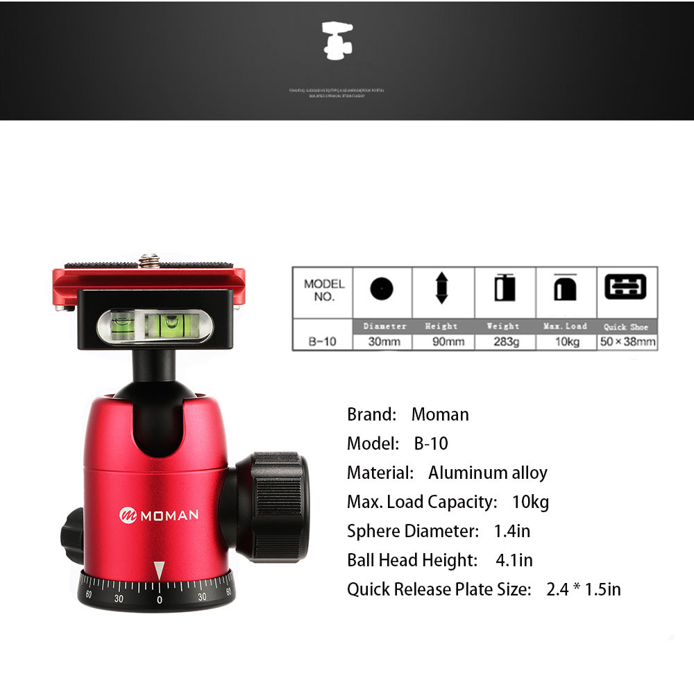 Tripod Head Ball Head Bracket with Quick Release Plate 360° Panning For Camera