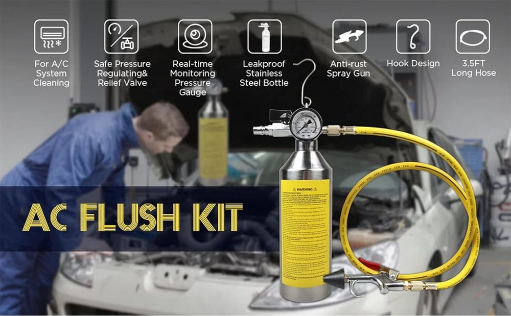A/C Flush Kit Car Air Conditioner System Clean Canister Flushing Tools Sets US