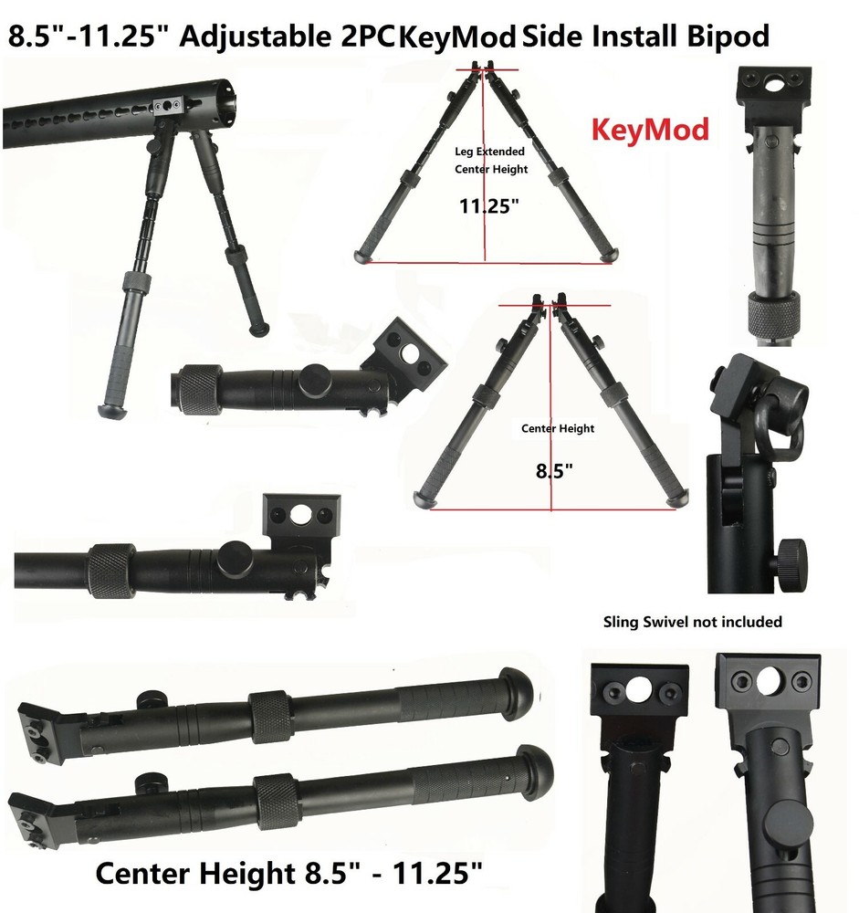 Two Piece Bipod Side Rail Direct Attach Mount Fits Keymod Lightweight Aluminum