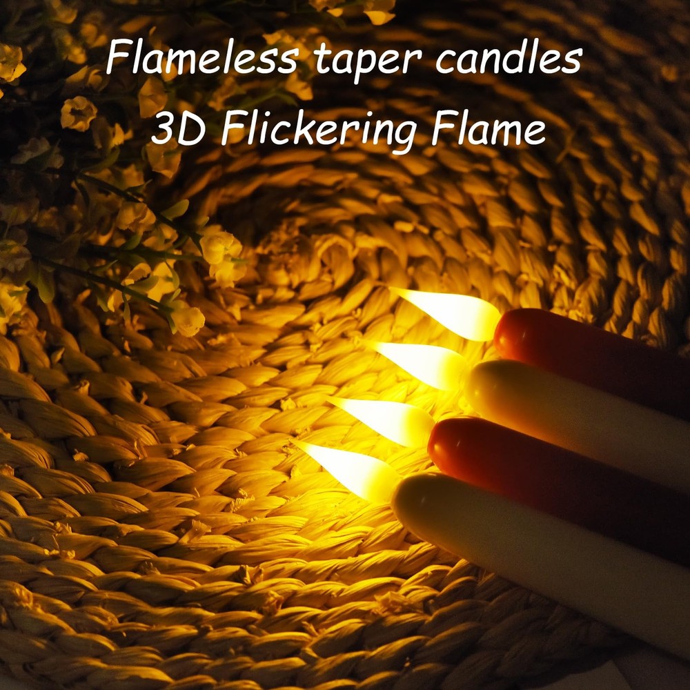 Flameless Taper Candles with Remote Control and Timer, Battery 3 Pack, Ivory