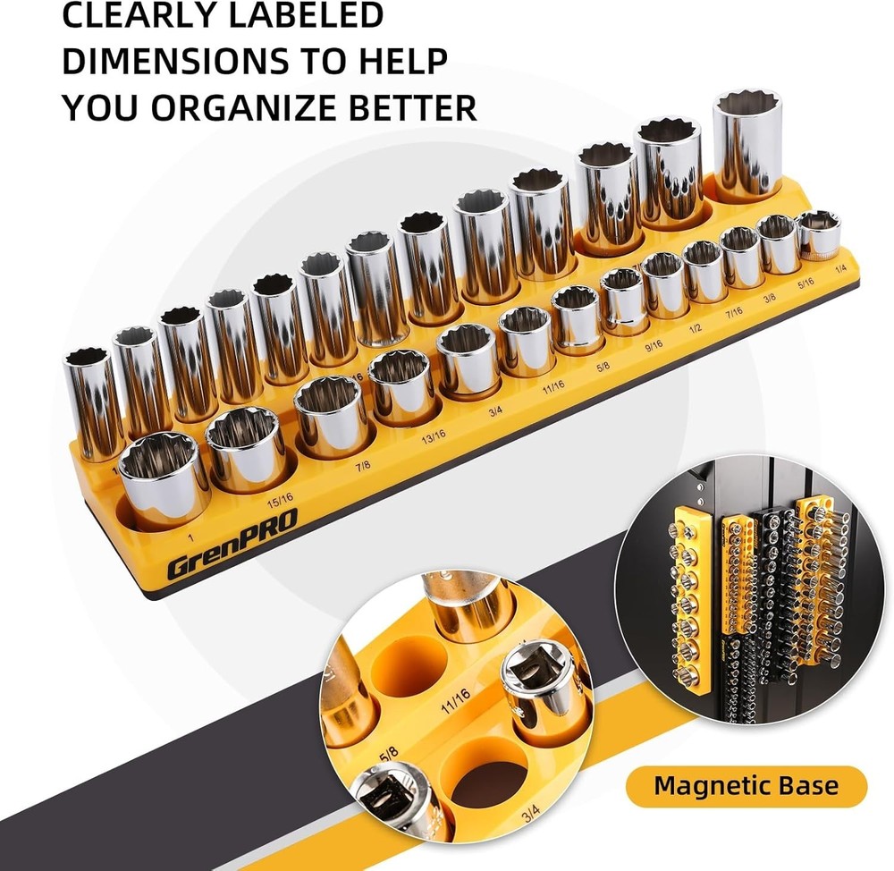 Strong Magnetic Socket Organizer Set - 6pc for Efficient Tool Management