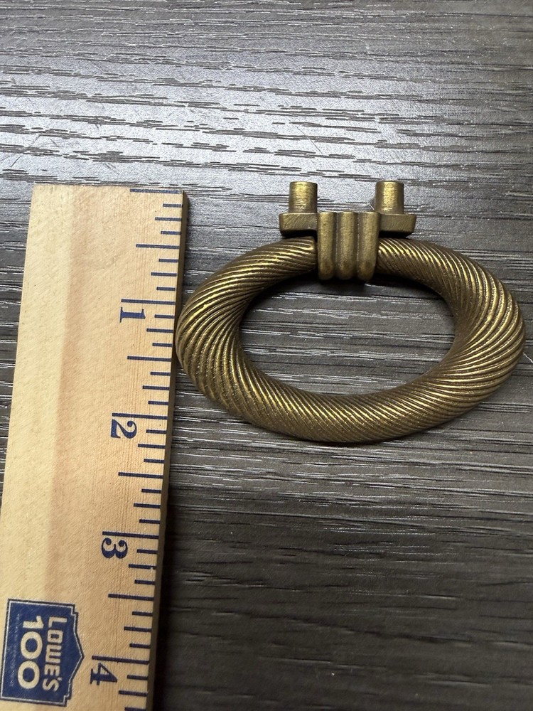 Vintage French MCM Solid Brass hardware Drop Ring Cabinet Knob drawer pull 3” 89