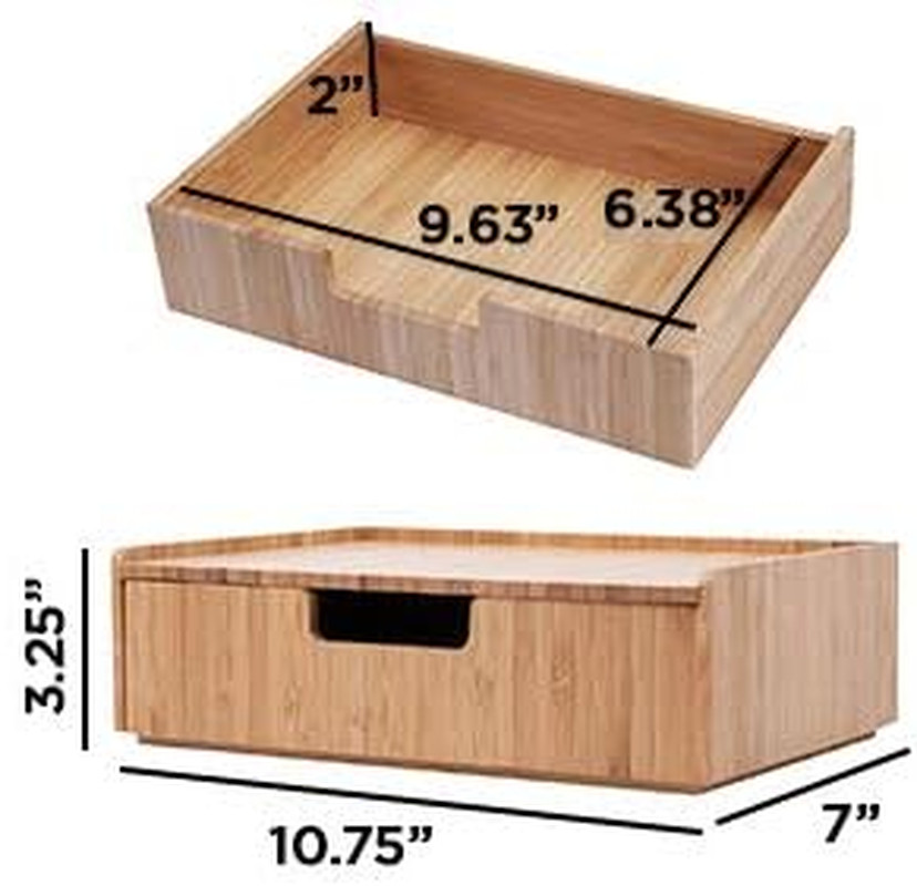 Bamboo Drawer 2 Pack Combo Set Stackable Storage Solution for Office Supplies, B