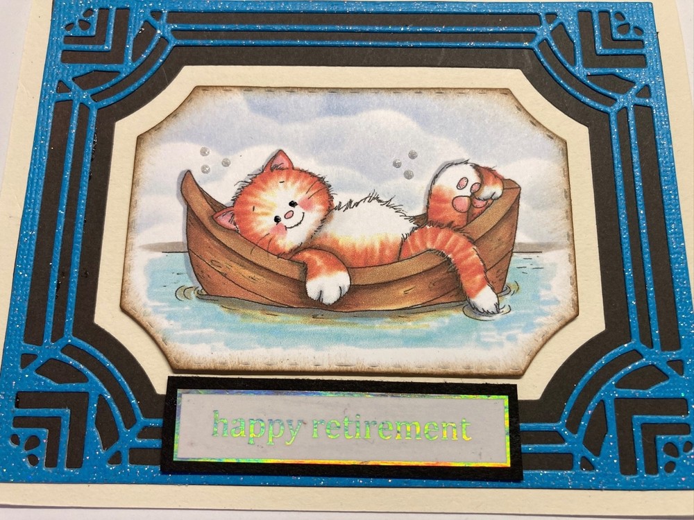 RETIREMENT - Whimsy Kitty Floats - Handmade card - BY DEE