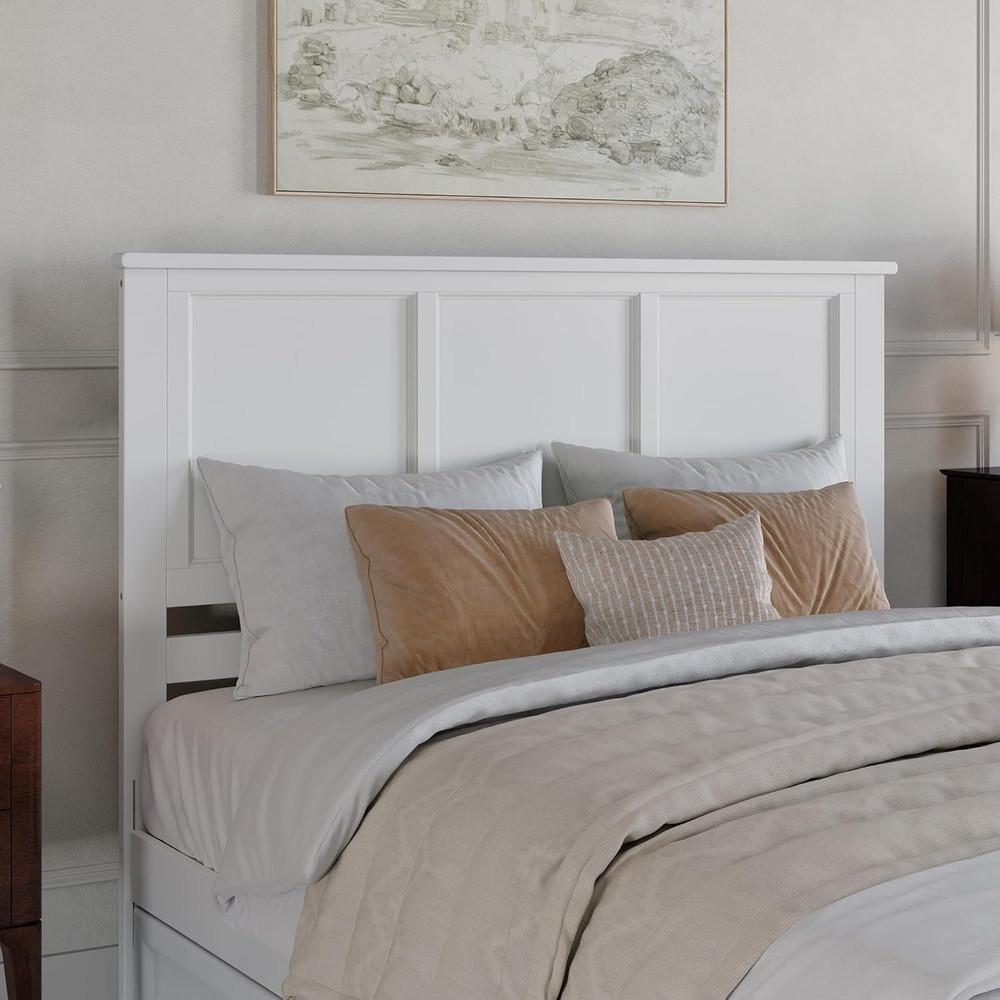 , Madison Queen Solid Wood Panel Headboard with Attachable Charger, White