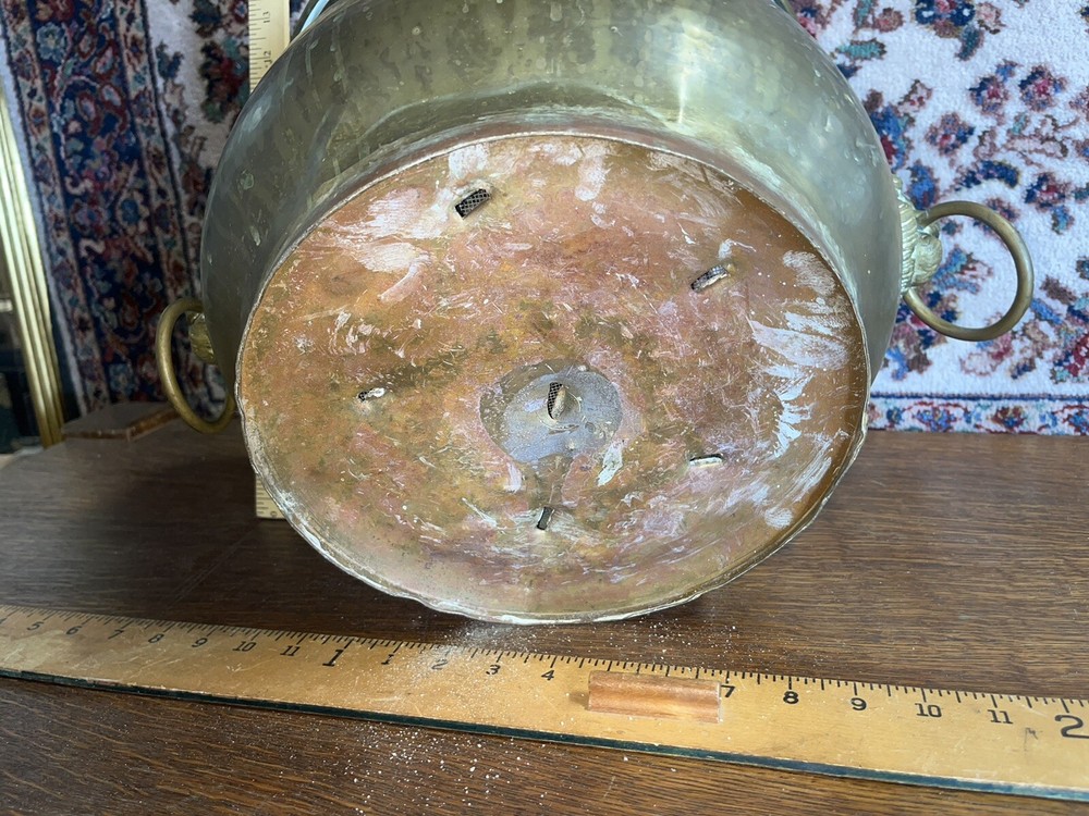 Antique Heavy Hand Hammered Solid Brass Bucket Lion Head Handles