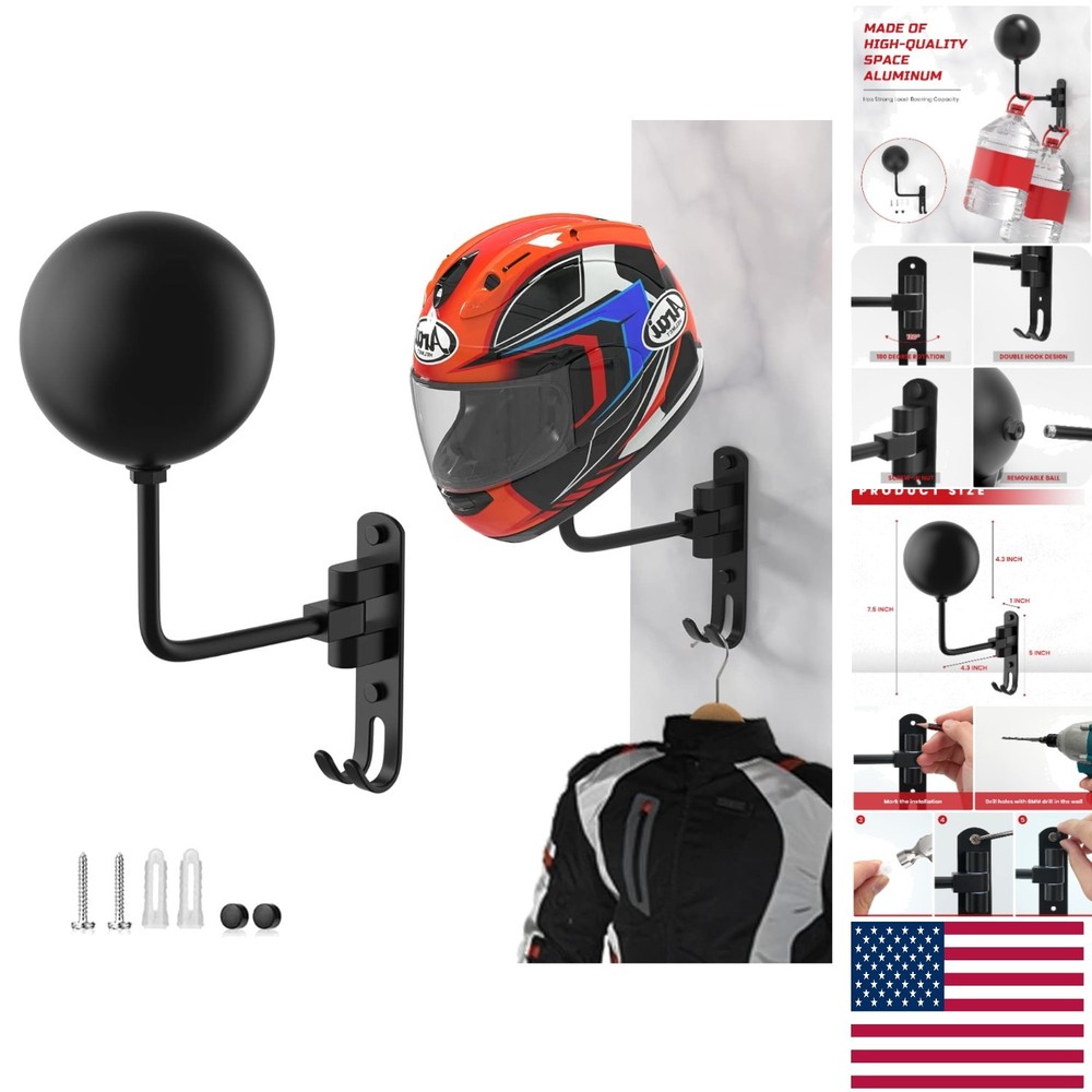 Space-Saving Wall-Mounted Helmet Holder - 180° Rotation for Easy Storage