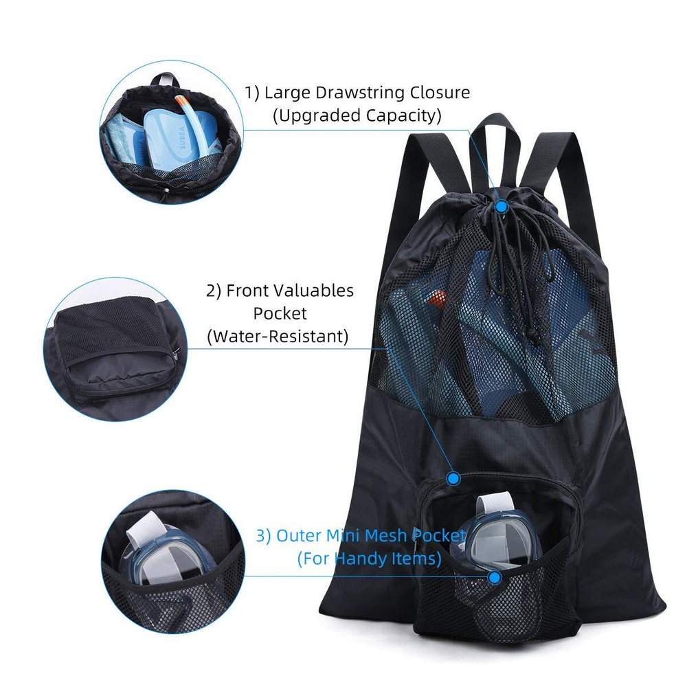 Packable Swim Bag Mesh Swim Drawstring Backpack with 35L Upgraded Capacity & ...